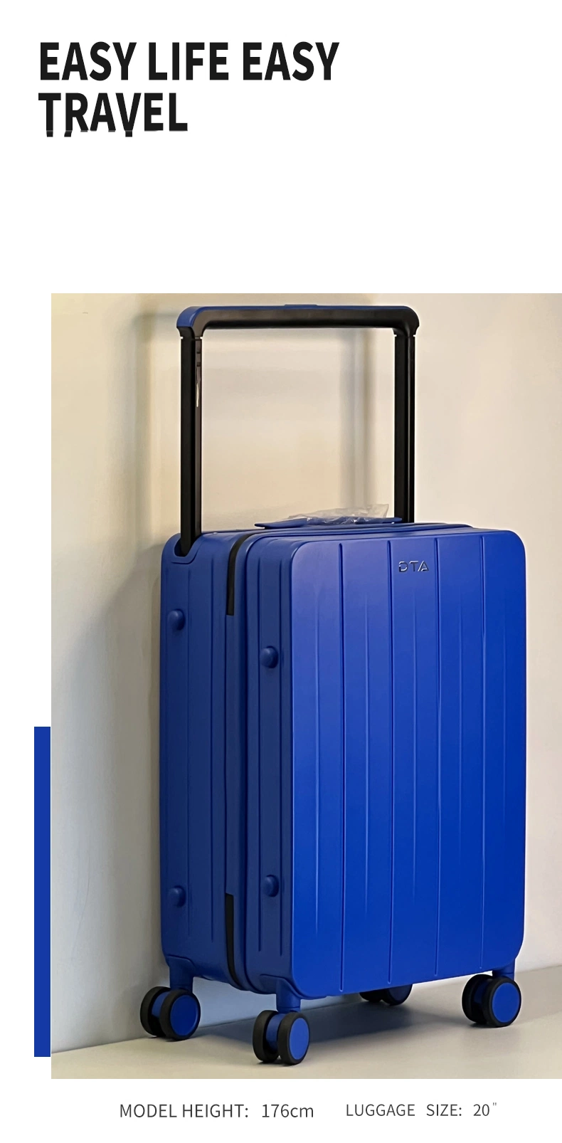 Klein Blue New Wide Trolley 100% PC Hard Travel Luggage Bag