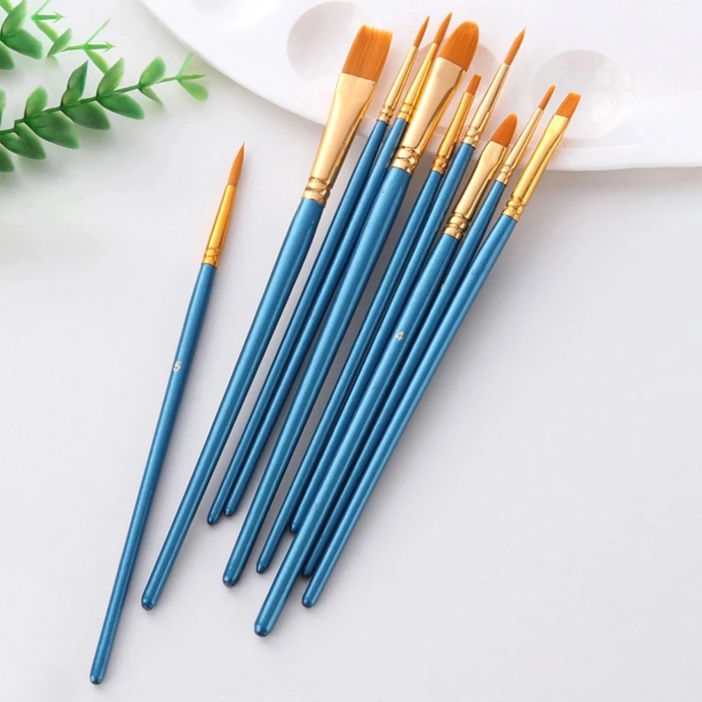 Custom Logo Artist Paint Brush High Quality Nylon Hair Wood Black Handle Watercolor Acrylic Oil Brush Painting Art Supplies